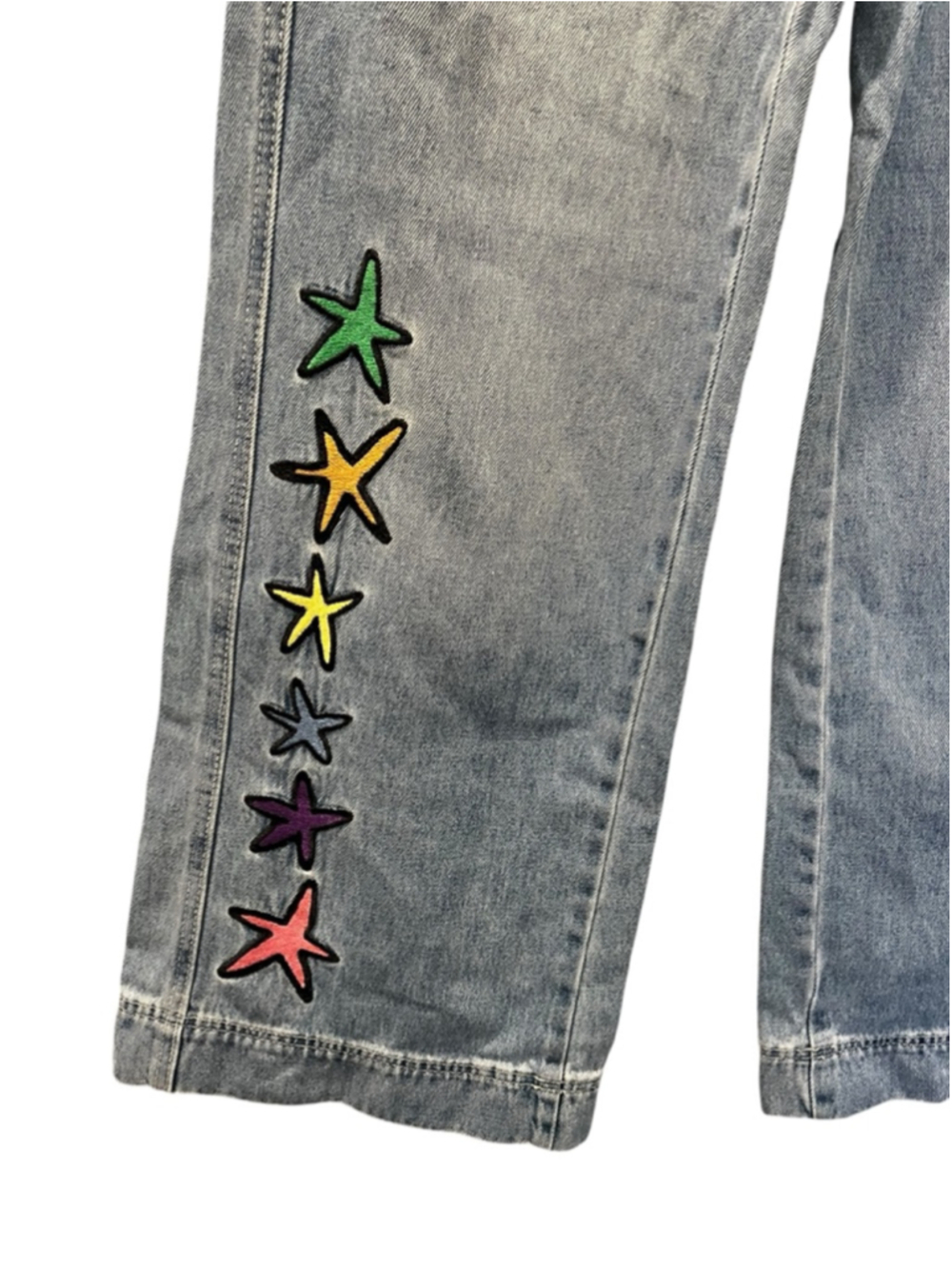 A. LAB Ether Stars Blue Ultra Loose 90's Inspired Embroidered Stars Jeans Size 4 - Picture 4 of 13